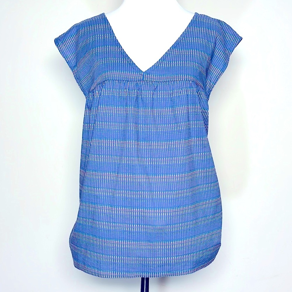 NWOT a.n.a Woman’s Blue Spruce Striped Cotton Sleeveless Blouse Shirt Size Large